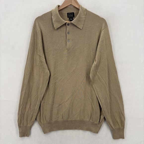 Jos. A. Bank Other - Jos A Bank Sweater Mens Medium Tan 100% Silk Long Sleeve Polo Pullover Knit
